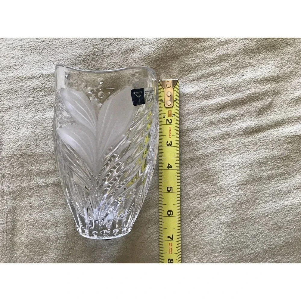 German Crystal Vase Carved Floral 6.5